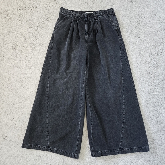 Free People We The Free Equinox Washed Black Ultra Wide Leg Denim Jean Womens 29 - Picture 2 of 9